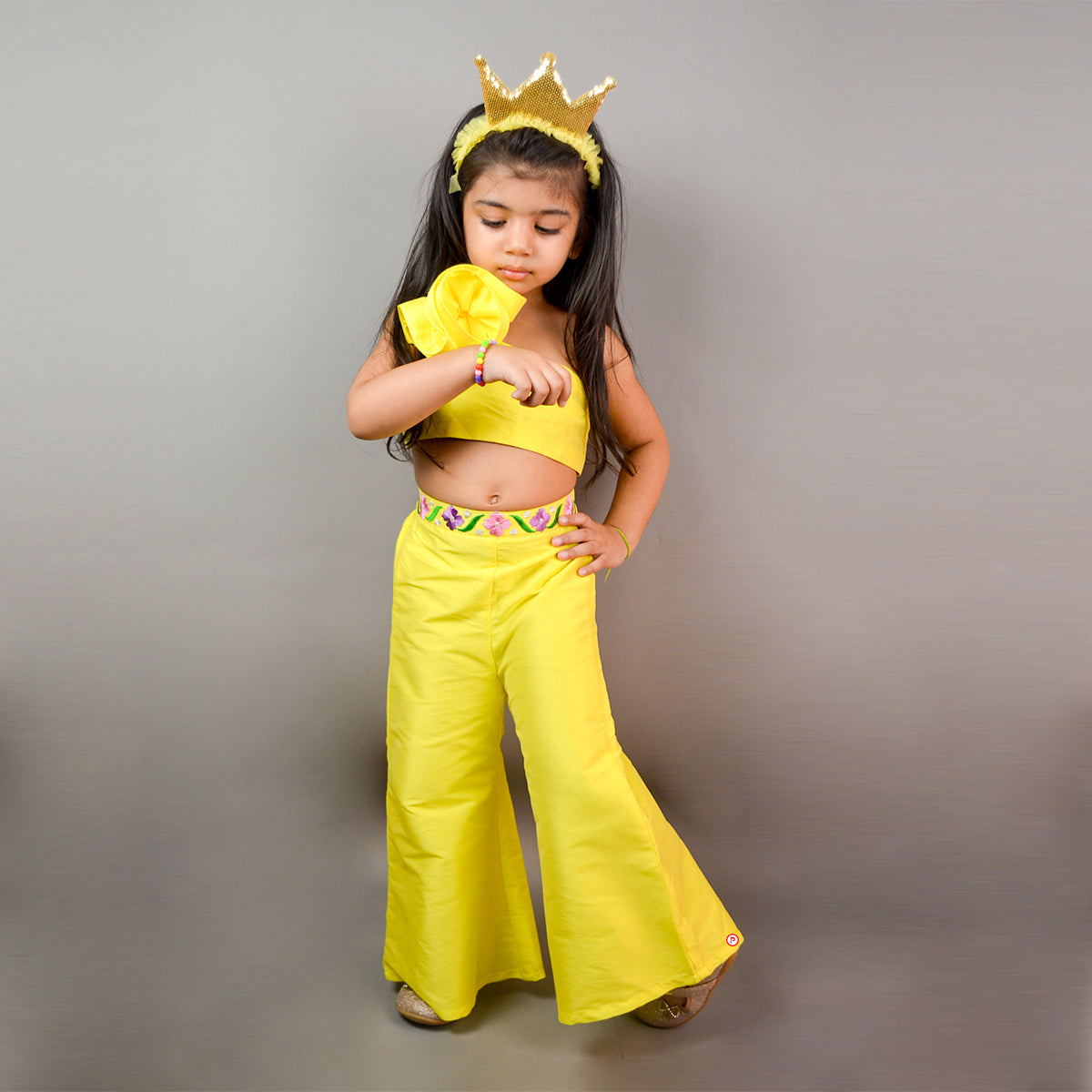 Yellow One Shoulder Crop Top With Palazzo