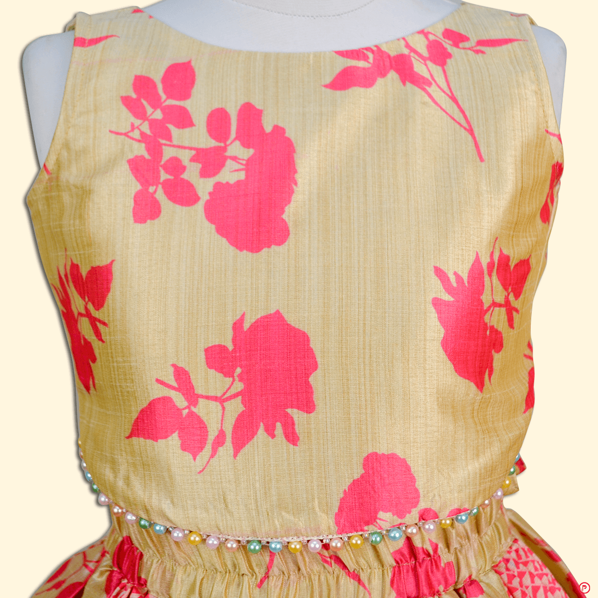 Golden and Pink Silk Lehenga With Crop Top - Picco Ricco 
