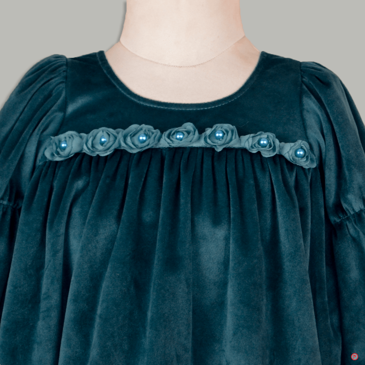 Green Puffed Sleeves Velvet Dress - Picco Ricco 
