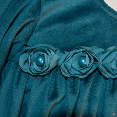 Green Puffed Sleeves Velvet Dress - Picco Ricco 