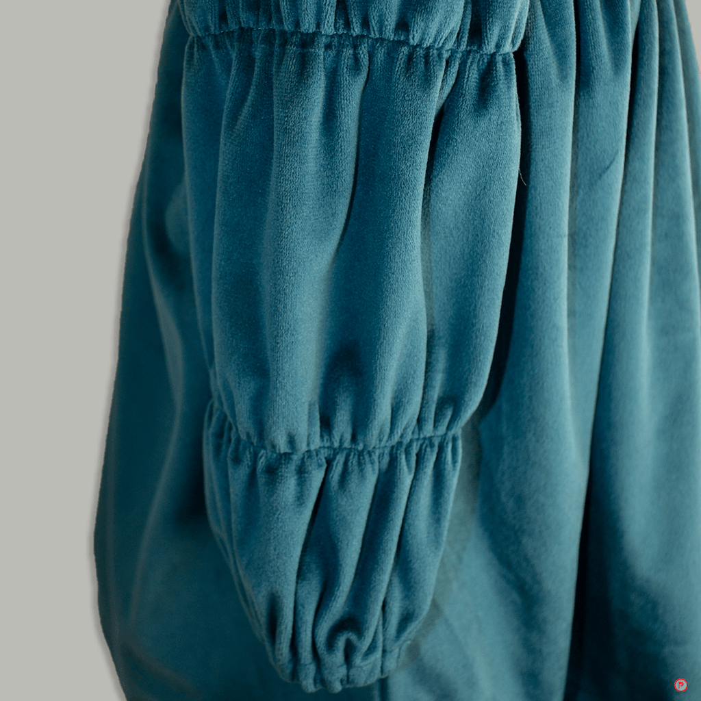 Green Puffed Sleeves Velvet Dress - Picco Ricco 