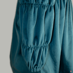 Green Puffed Sleeves Velvet Dress - Picco Ricco 