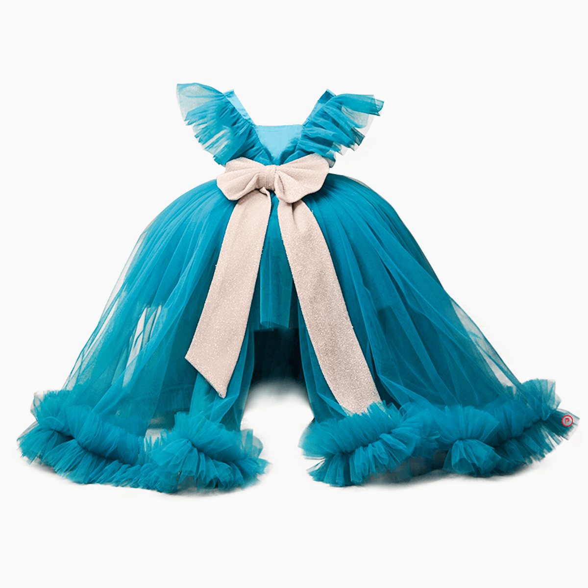 Turquoise Butterfly Dress With Trail