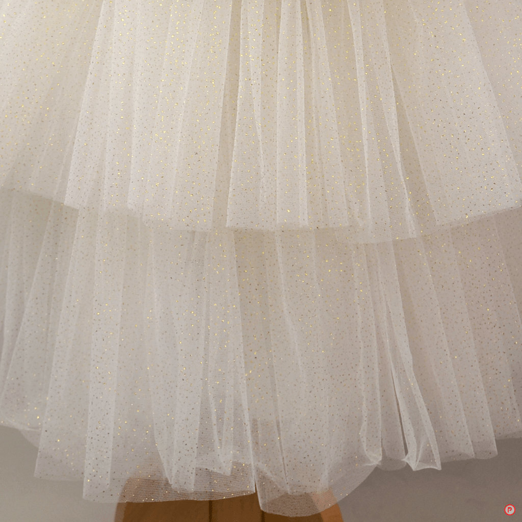 White And Golden Lehenga With Big Bow