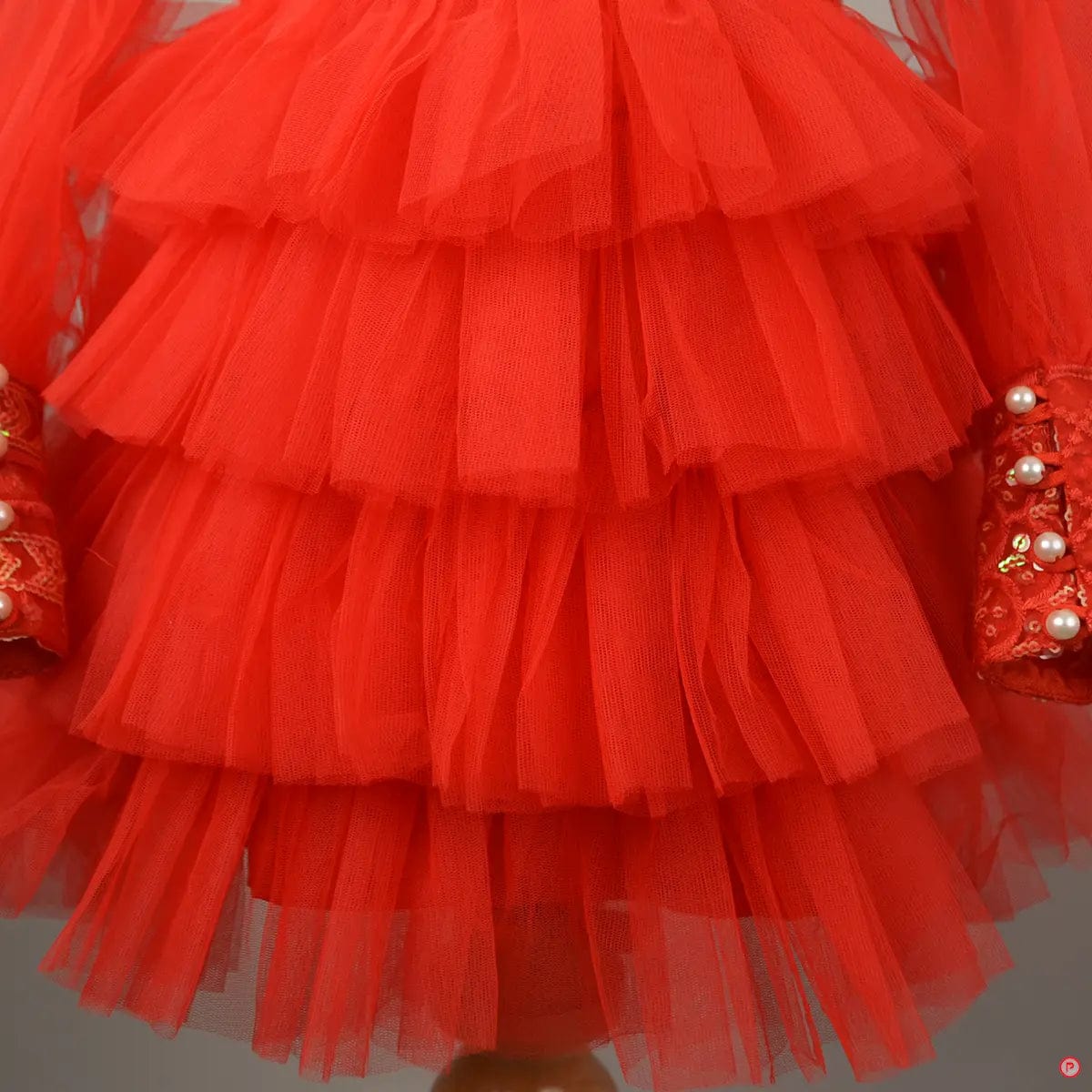 Red Sequence Work Ruffle Dress - Picco Ricco 