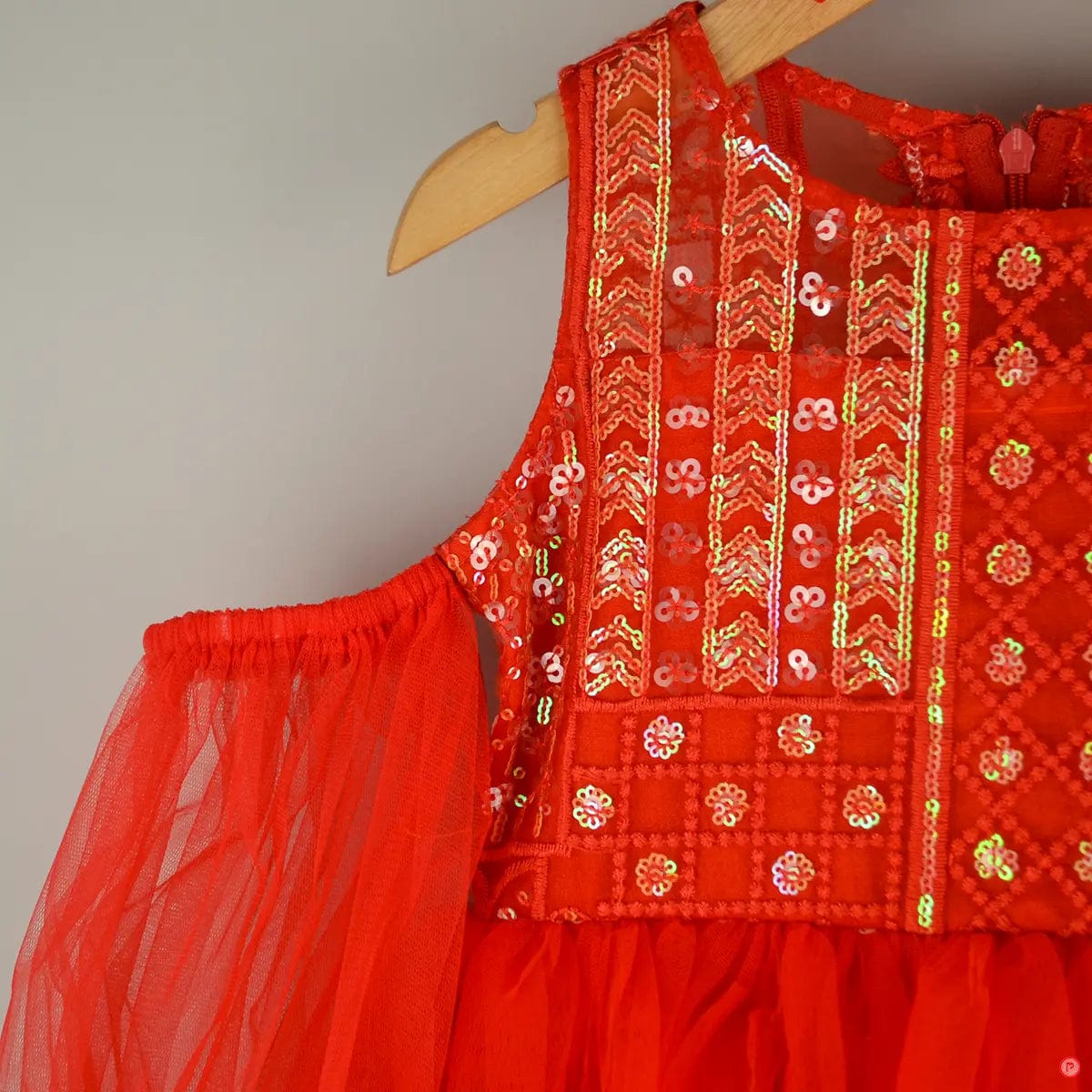 Red Sequence Work Ruffle Dress - Picco Ricco 