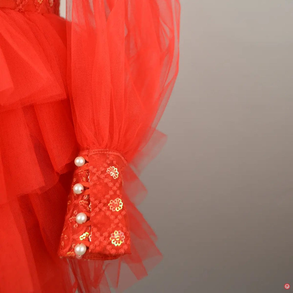 Red Sequence Work Ruffle Dress - Picco Ricco 