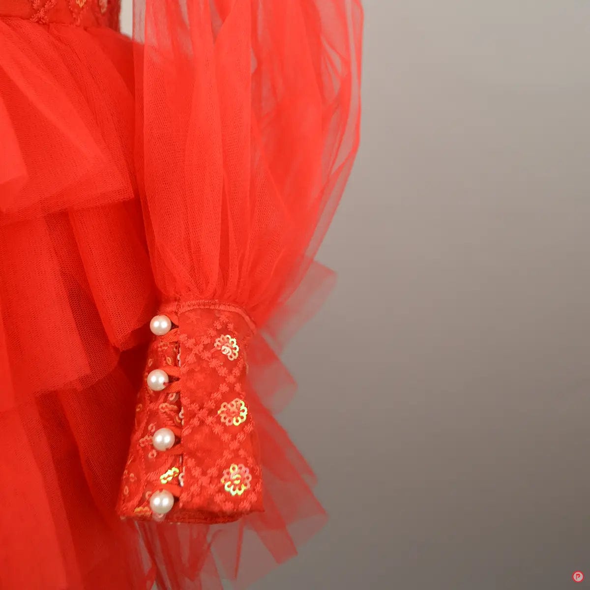 Red Sequence Work Ruffle Dress - Picco Ricco 