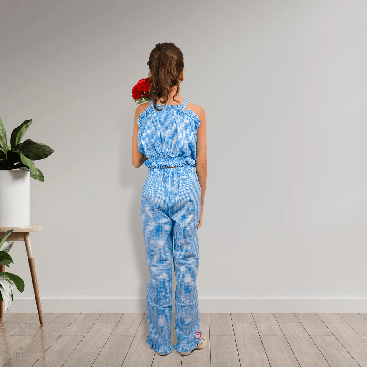 Blue Checkered Crop Top and Pant Set
