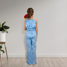 Load image into Gallery viewer, Blue Checkered Crop Top and Pant Set
