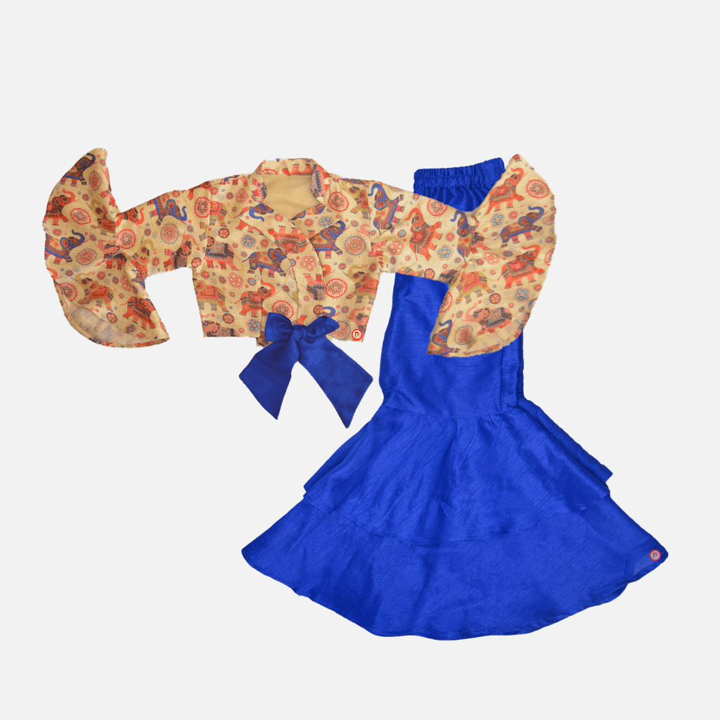 Elephant Printed Crop Top And Sharara - Picco Ricco 