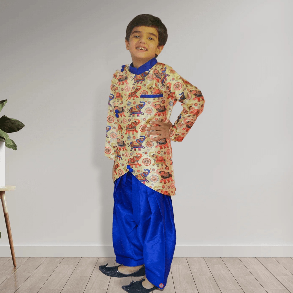 Elephant Printed Ethnic Kurta and Dhoti - Picco Ricco 