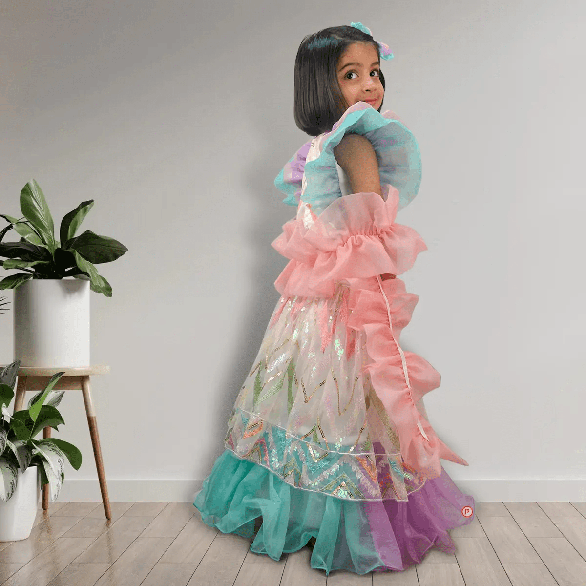 Unicorn Colors Net Sequence Lehenga With Crop Top - Picco Ricco 