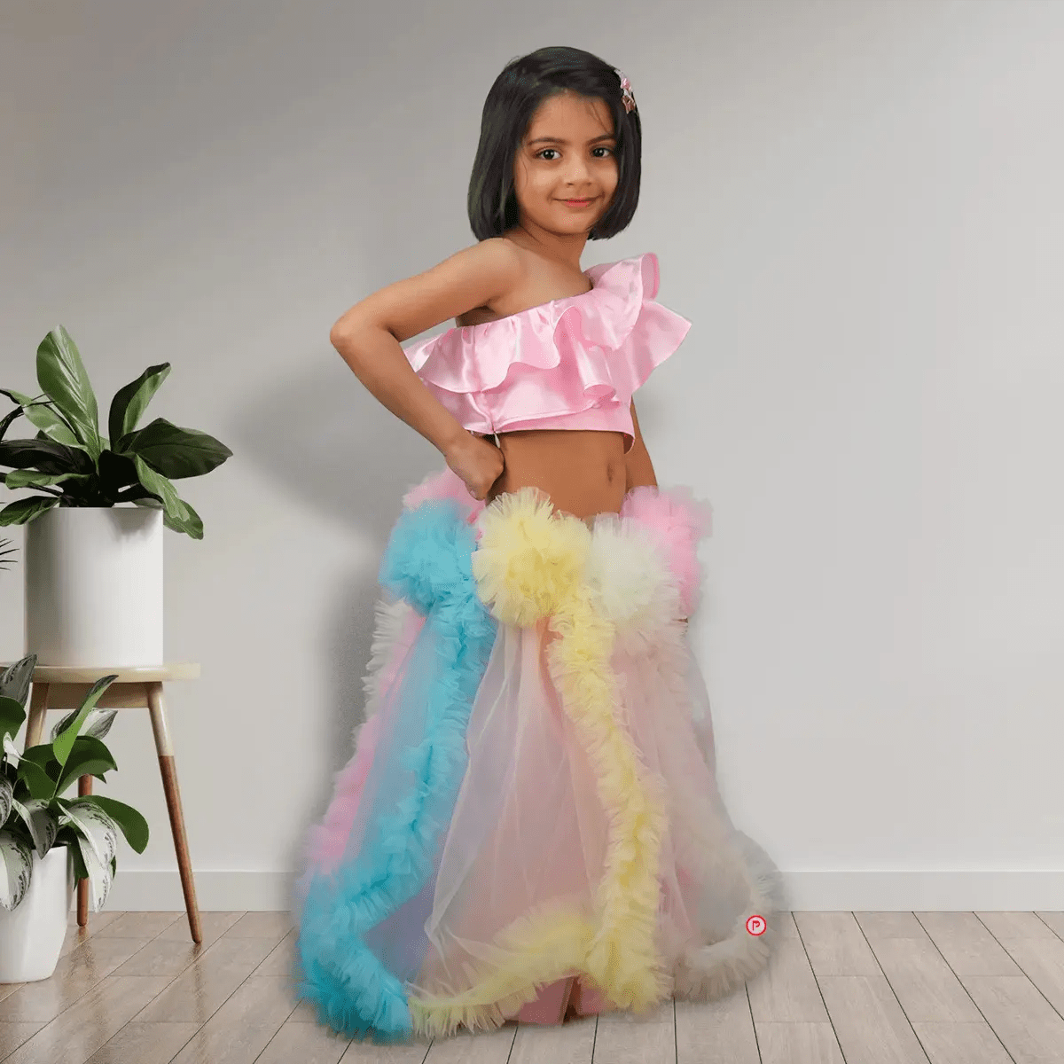 Rainbow Colors Net Lehenga with Stylish Crop Top - Picco Ricco 