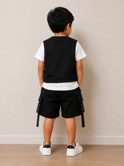 BOYS BLACK AND WHITE SHORTS SET