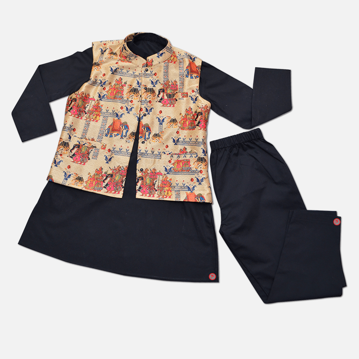 Black Kurta Pyjama With Designer Nehru Jacket