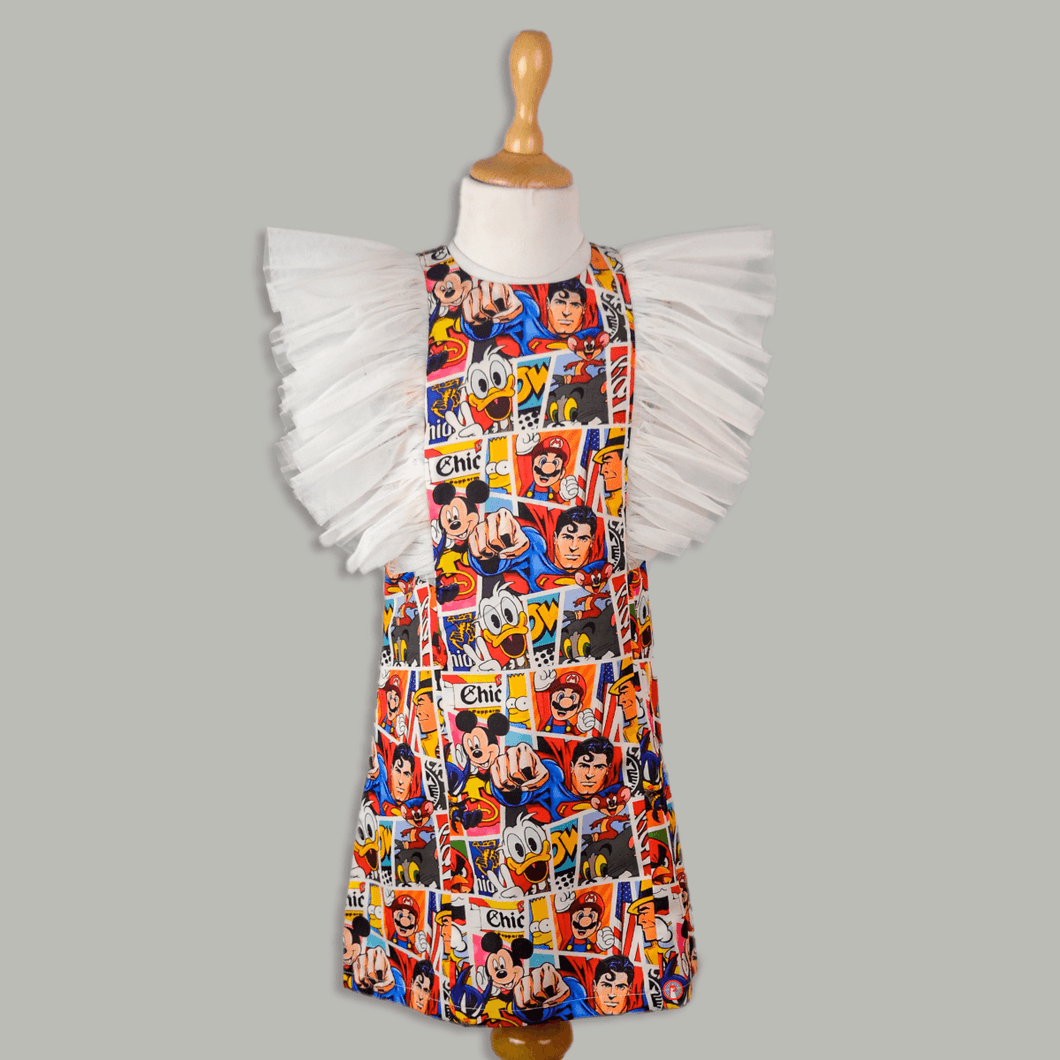 Cartoon print dress with Butterfly Sleeves