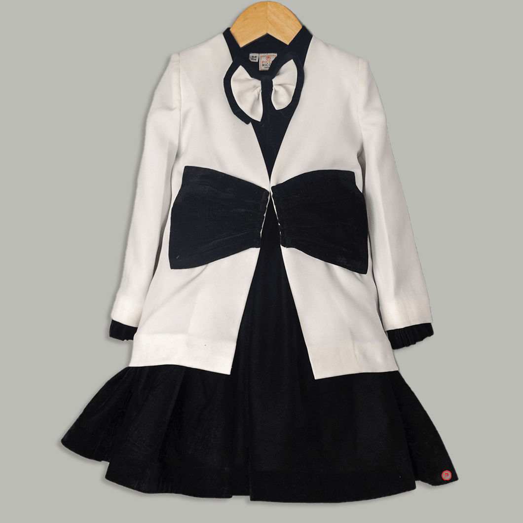 Black Velvet dress With White Designer Coat
