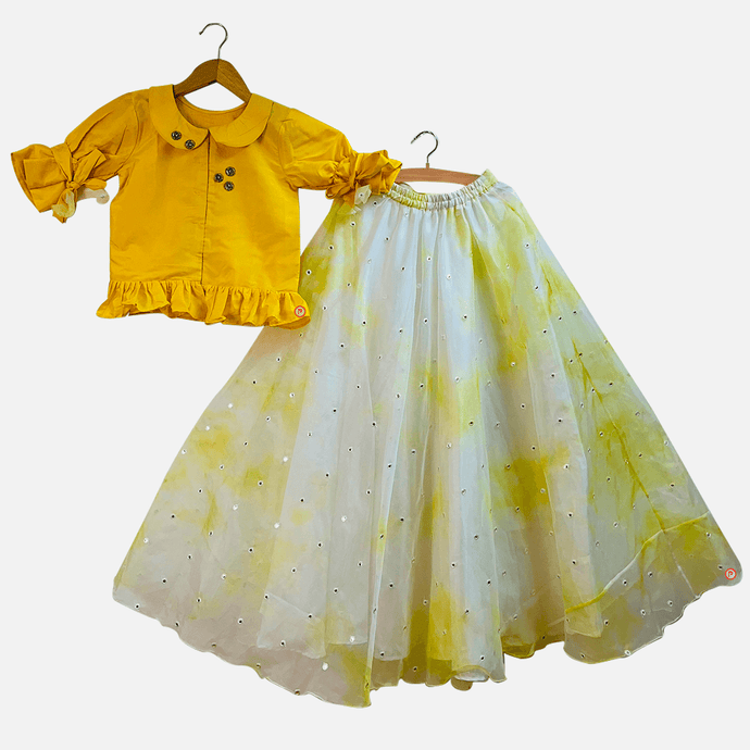 Designer Yellow Top With Mirror Work Lehenga - Picco Ricco 