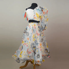 White Floral Printed organza Lehenga