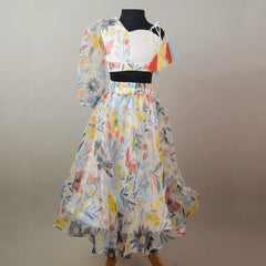 White Floral Printed organza Lehenga