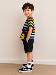 BOYS MULTI STRIPED SHORTS SET WITH BAG