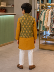 BOYS MUSTARD KURTA PAJAMA WITH JACKET