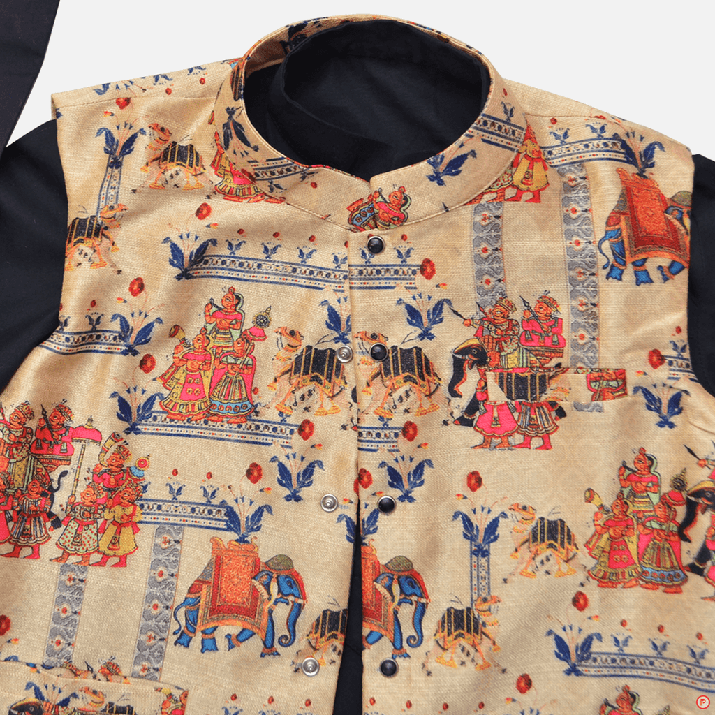 Black Kurta Pyjama With Designer Nehru Jacket