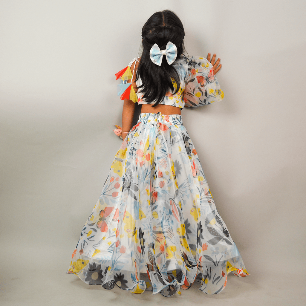 White Floral Printed Lehenga