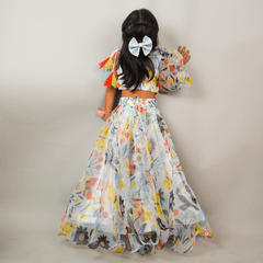 White Floral Printed organza Lehenga