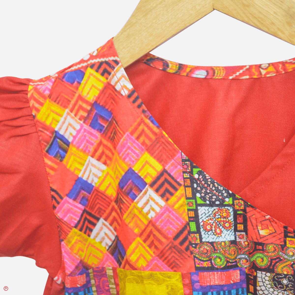 Classy Red Angarkha Top with Printed Dhoti - Picco Ricco 