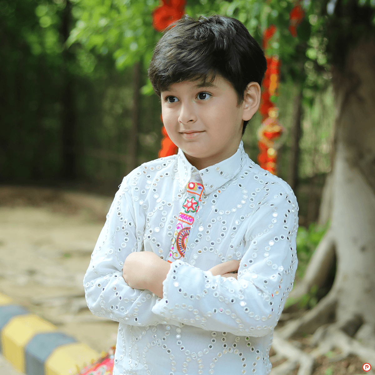 Boys cloth online I White Mirror Cut Kurta Pyjama