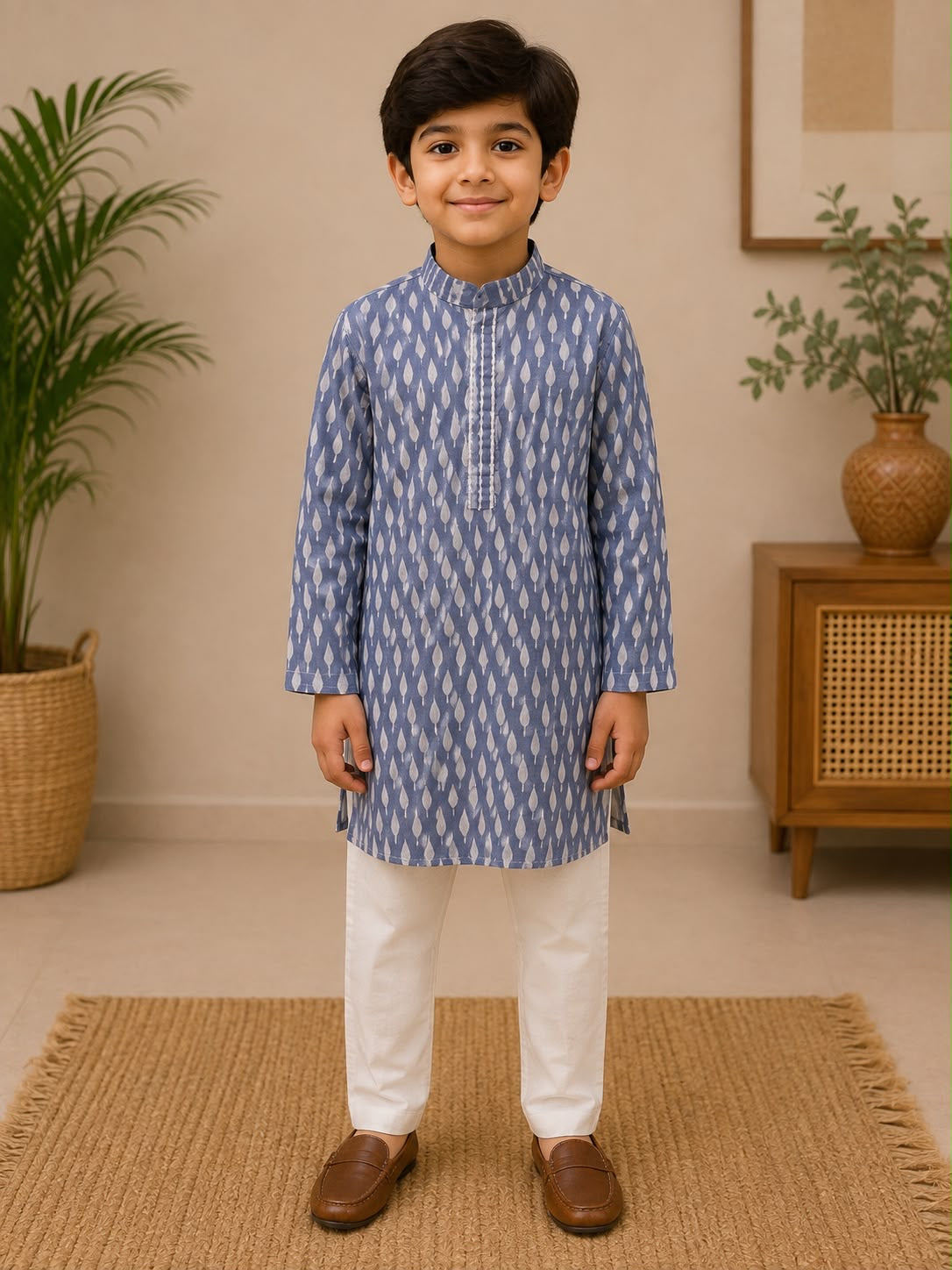 BOYS BLUE WHITE KURTA PAJAMA SET