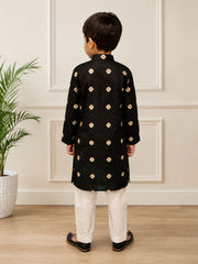 BOYS BLACK MODAL SATIN KURTA SET