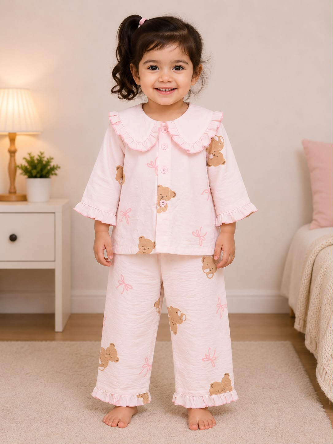 organic cotton teddy bear print night suit