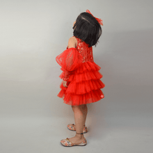 Load image into Gallery viewer, Red Sequence Work Ruffle Dress
