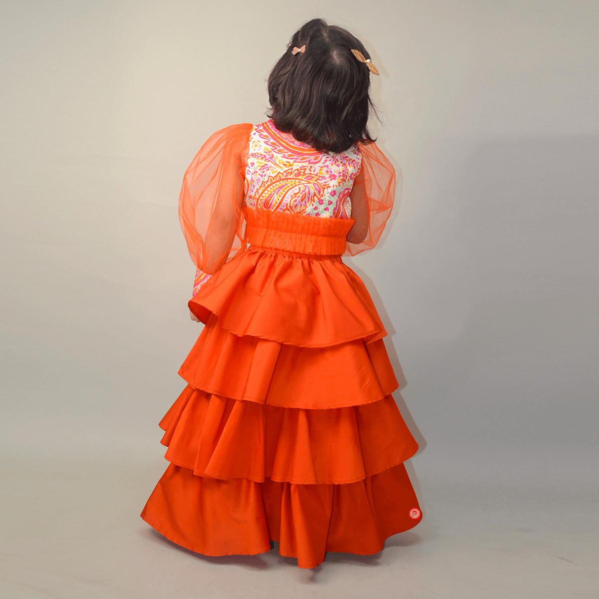 Orange Indo Western Crop Top And Skirt
