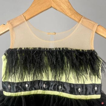 Black and  Lime Green Ruffle Dress With Hair Accessory