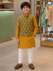 BOYS MUSTARD KURTA PAJAMA WITH JACKET