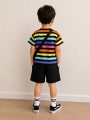 BOYS MULTI STRIPED SHORTS SET WITH BAG