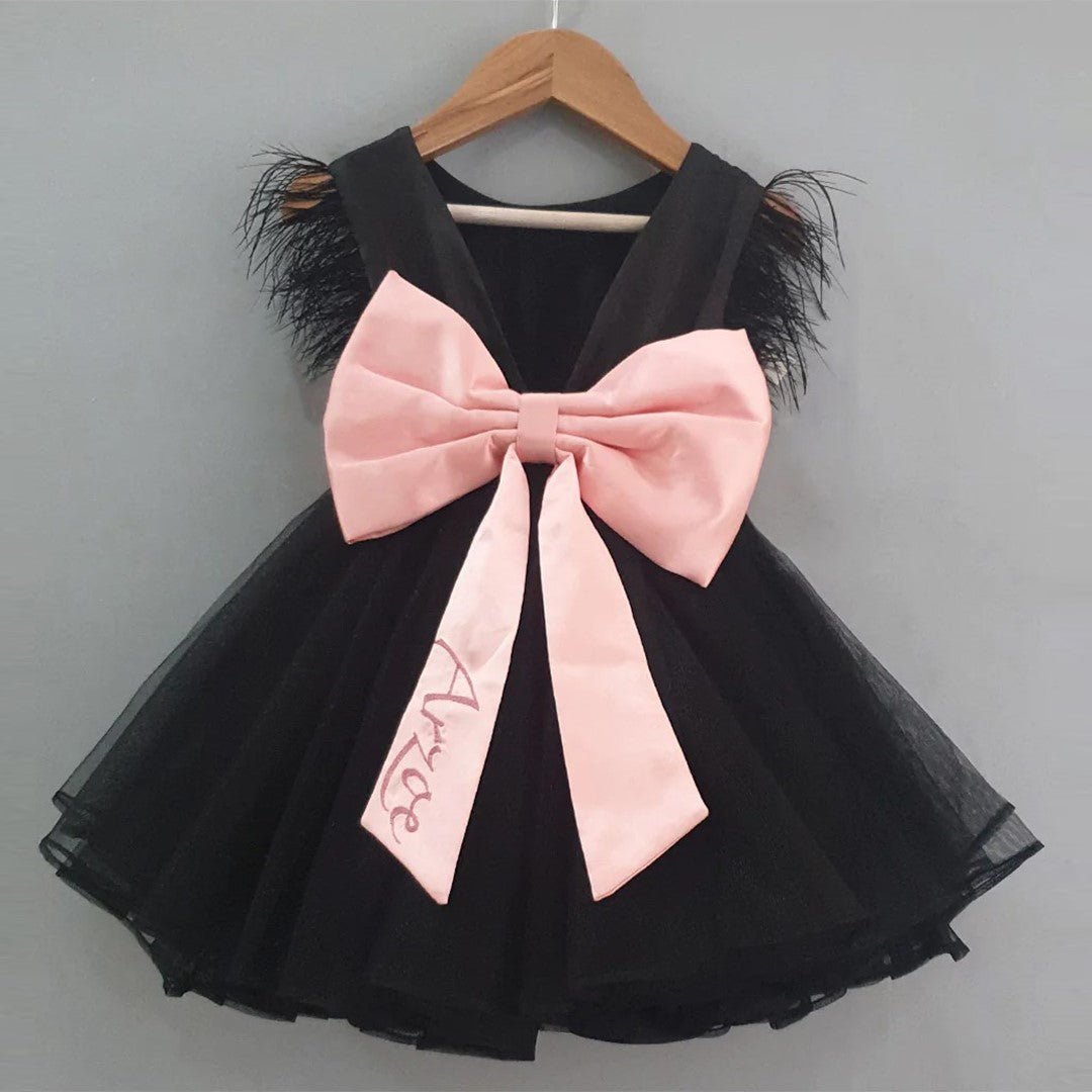 Black Dress with Customized Name Back Bow Tie