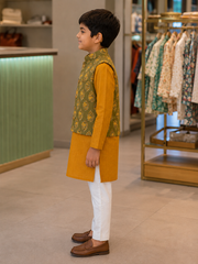 BOYS MUSTARD KURTA PAJAMA WITH JACKET
