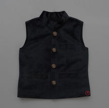 Load image into Gallery viewer, Black Solid Nehru Jacket with Golden Buttons
