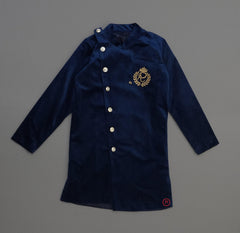 Blue Velvet Angrakha Sherwani with Dhoti