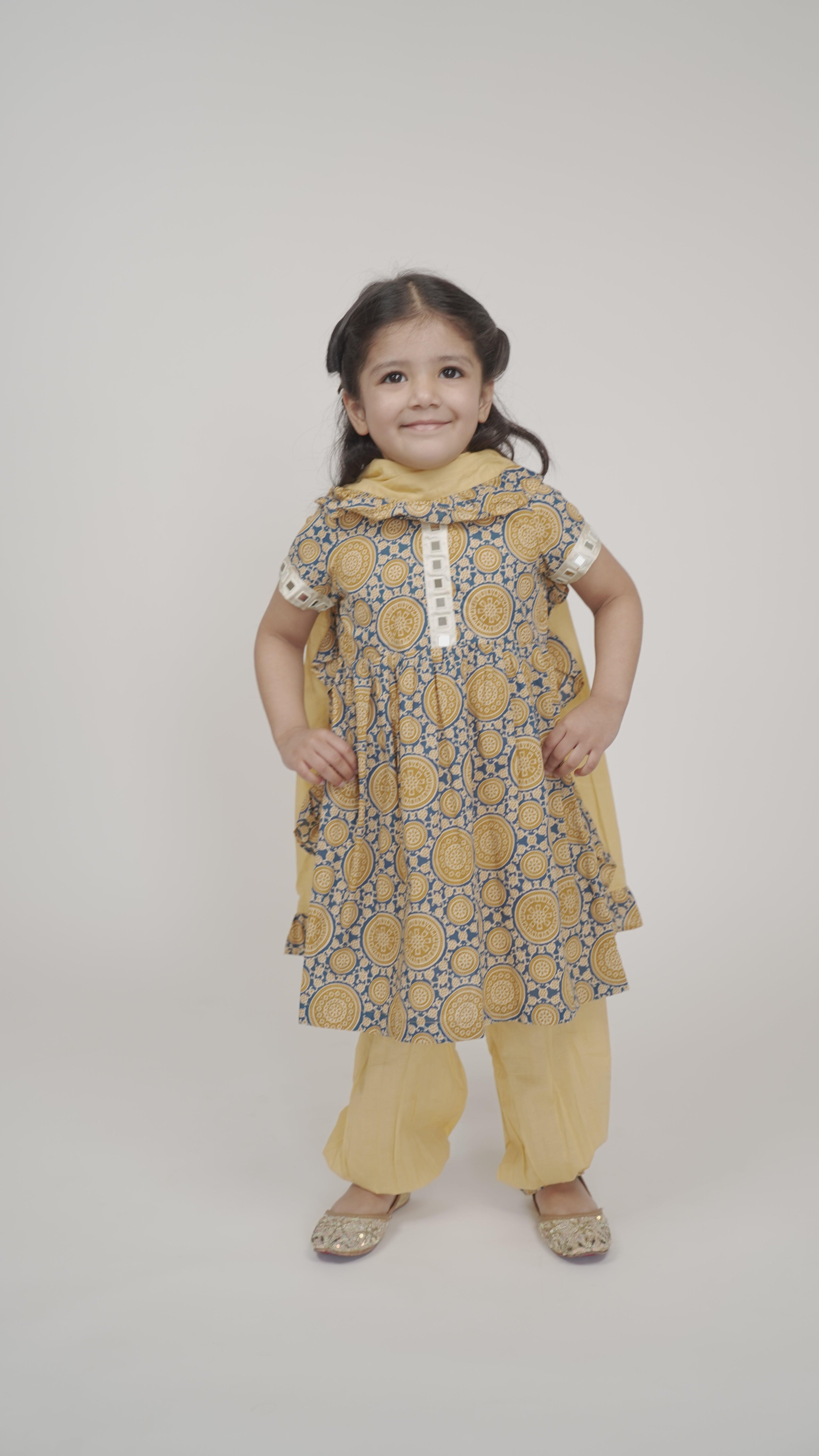 Mustard Yellow Frock Mirror Work With Designer Pant