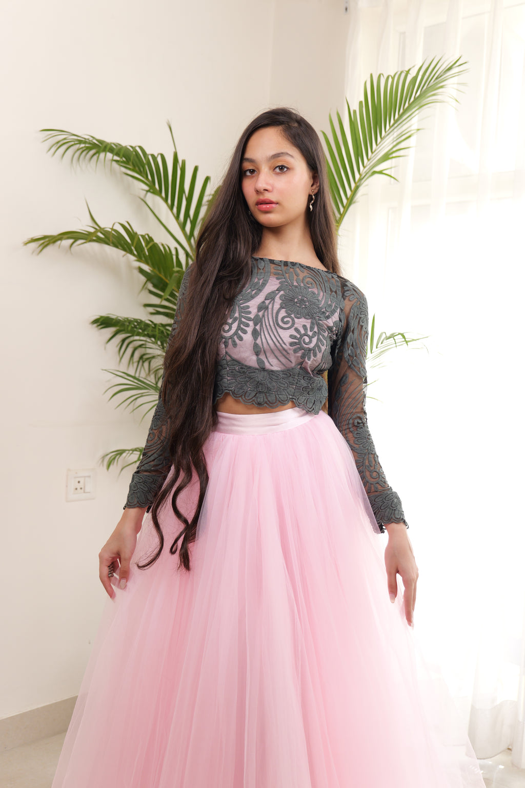 Black Sheer and Pink Skirt