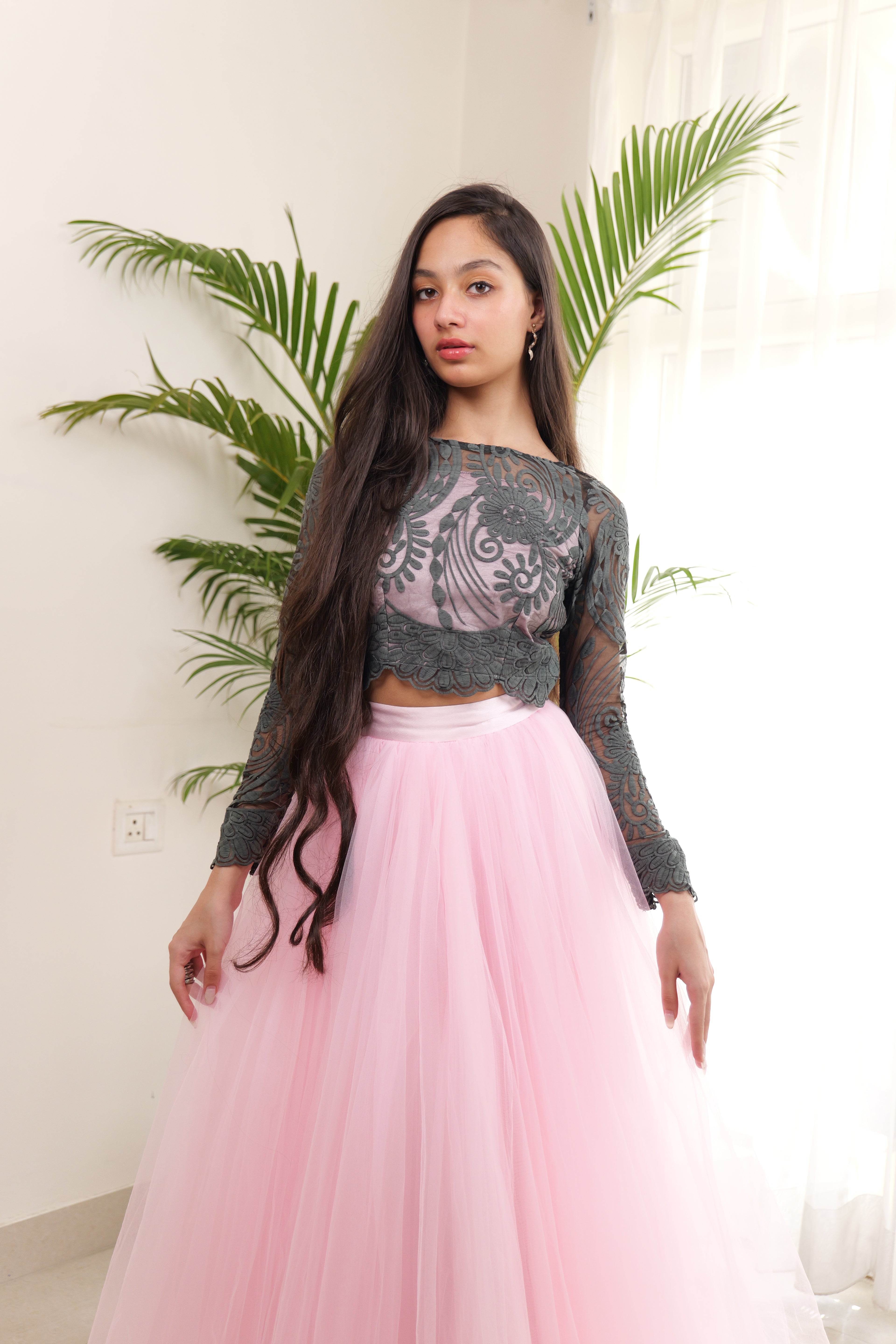 Black Sheer and Pink Skirt