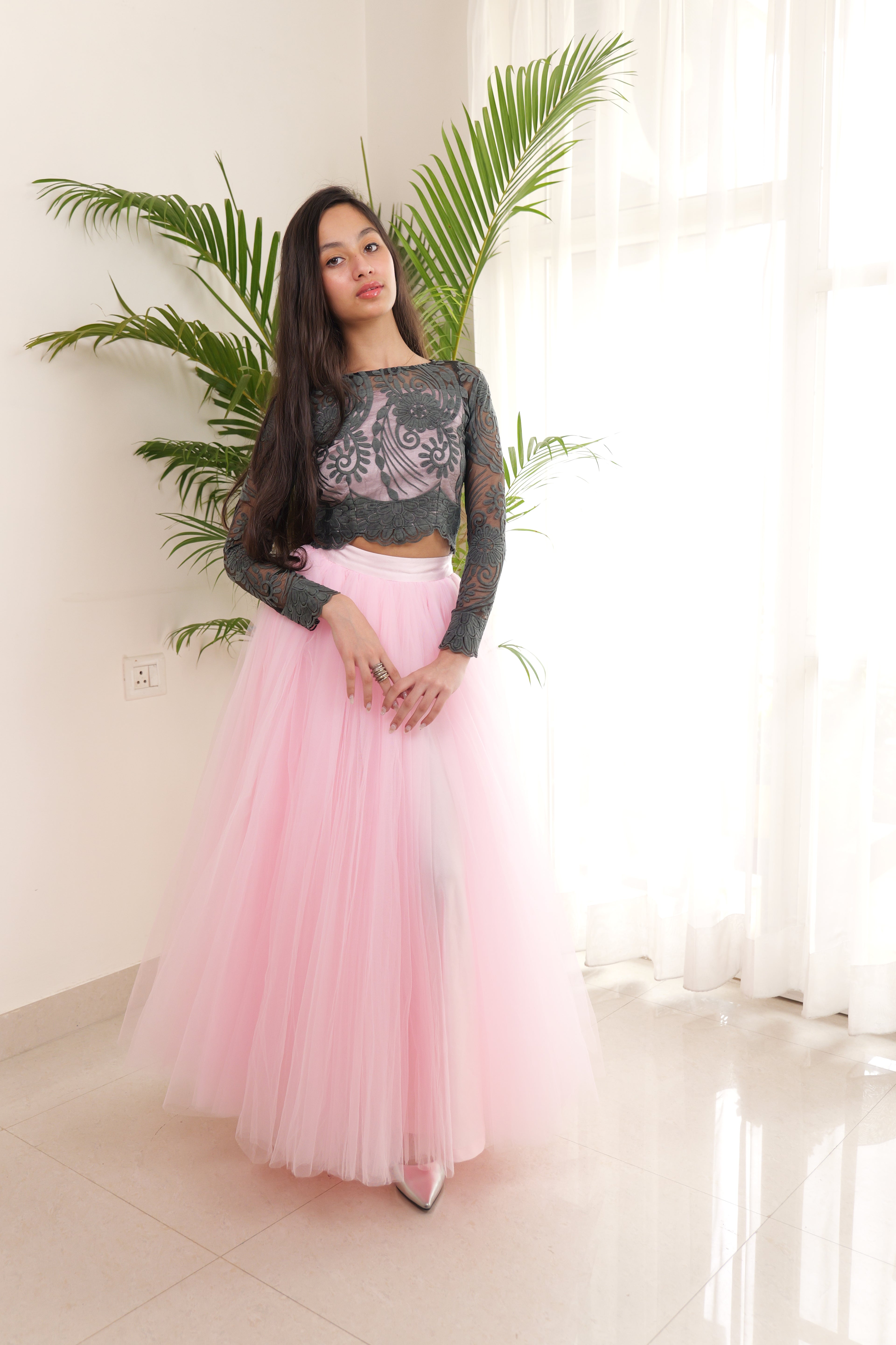 Black Sheer and Pink Skirt