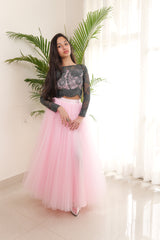 Black Sheer and Pink Skirt
