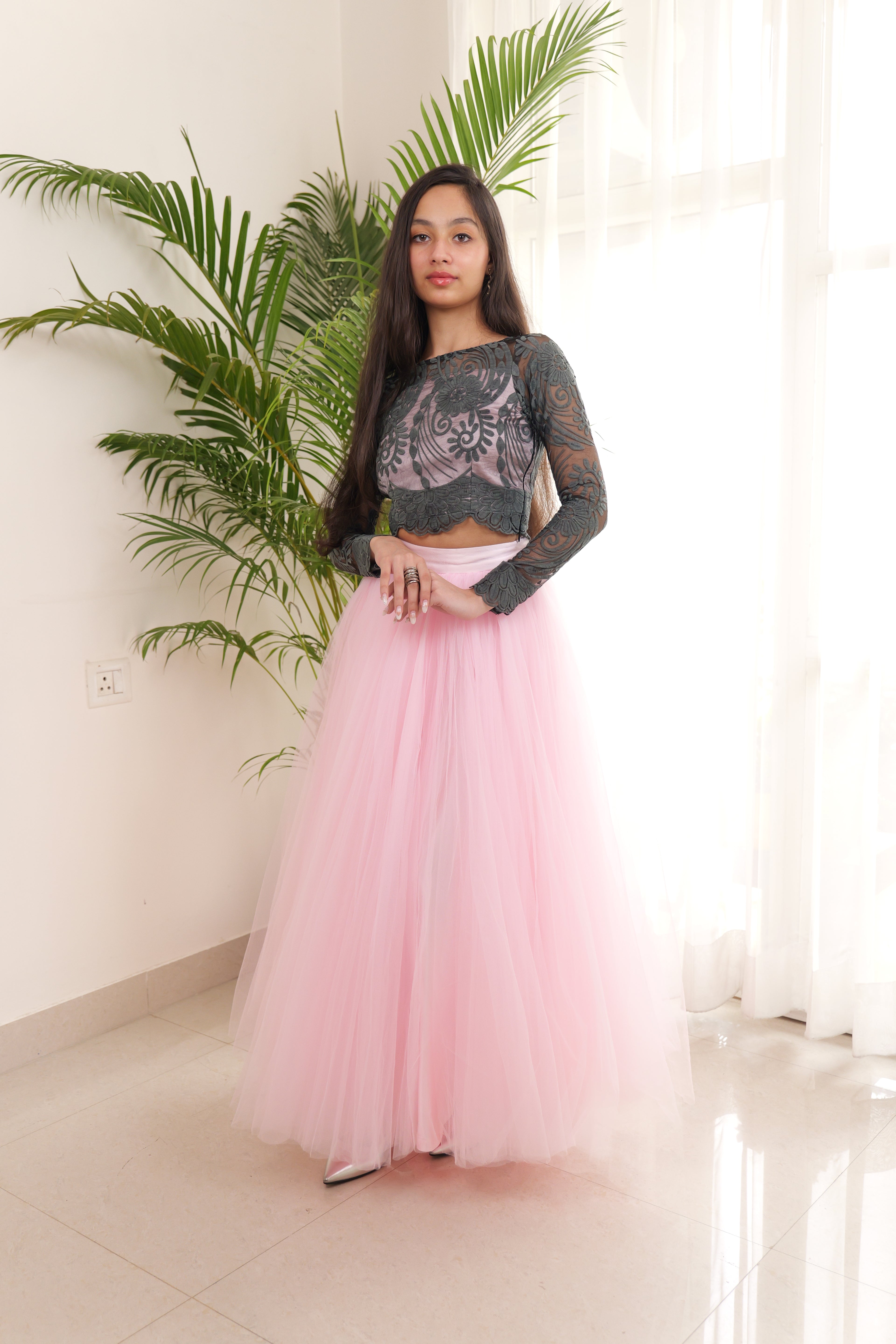 Black Sheer and Pink Skirt